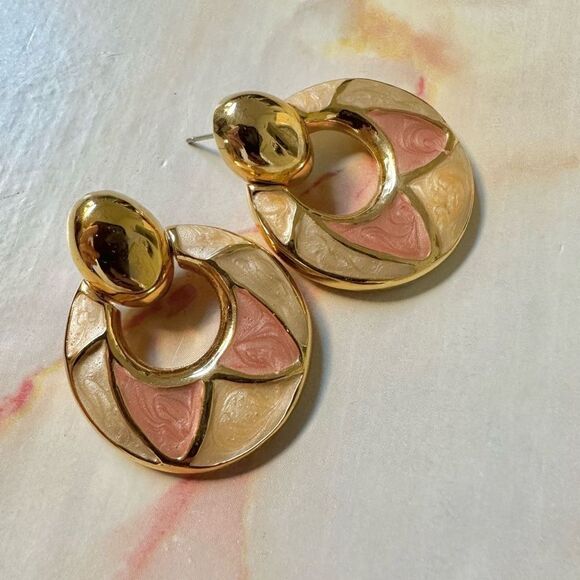 Door knocker gold tone enamel earrings - Picture 1 of 7